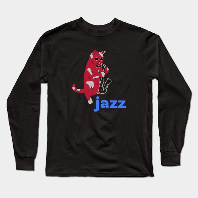 Jazz Cat Long Sleeve T-Shirt by serjbondjazz